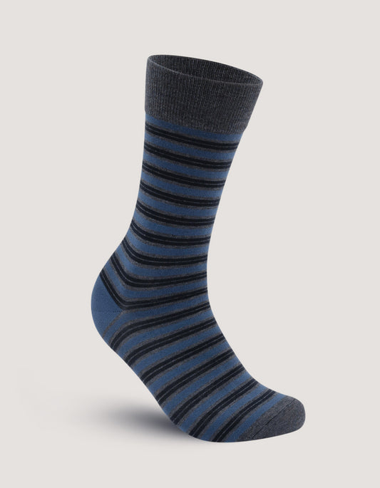 Mens Navy Striped Soft Cotton Socks