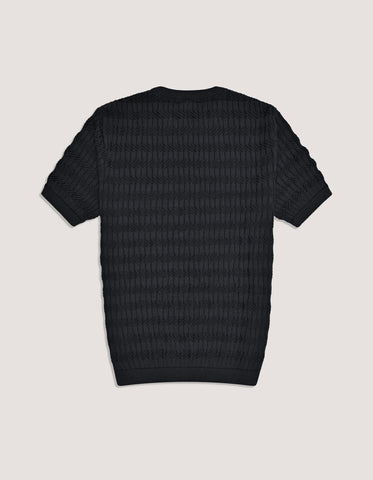 Black Textured Fine Knit Tee