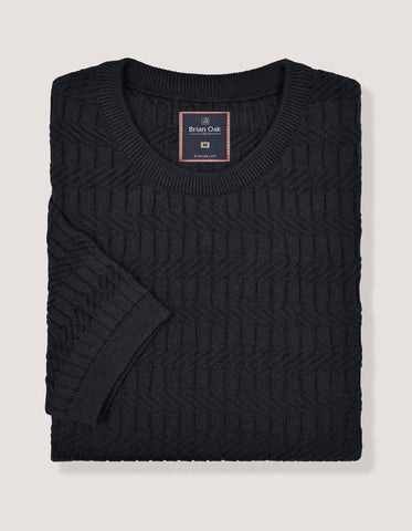 Black Textured Fine Knit Tee