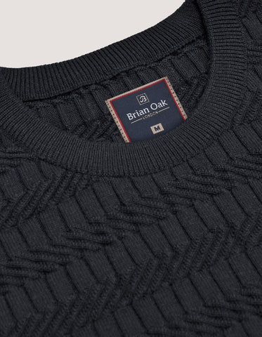 Black Textured Fine Knit Tee