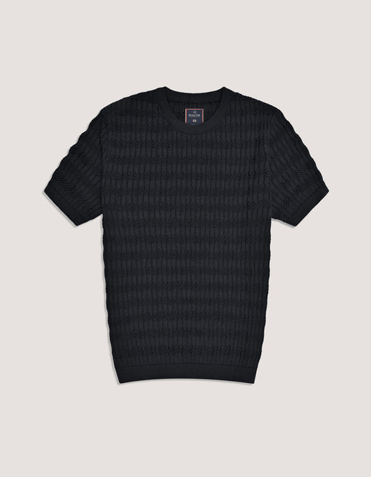 Black Textured Fine Knit Tee