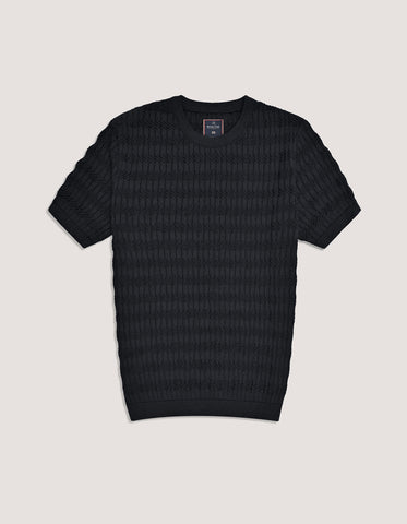 Black Textured Fine Knit Tee