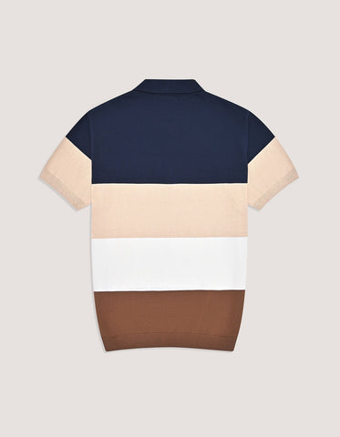 Navy Striped Fine Knit Polo