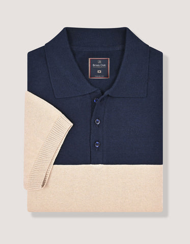 Navy Striped Fine Knit Polo