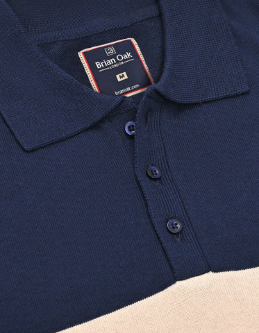 Navy Striped Fine Knit Polo