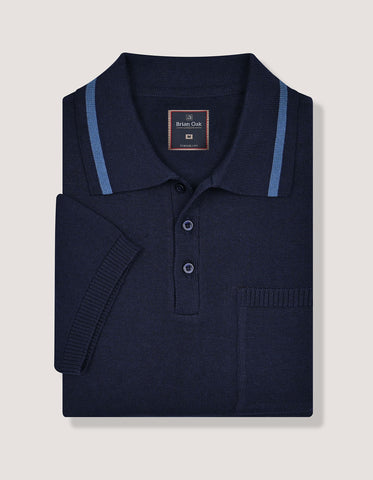 Navy Plain Fine Knit Polo