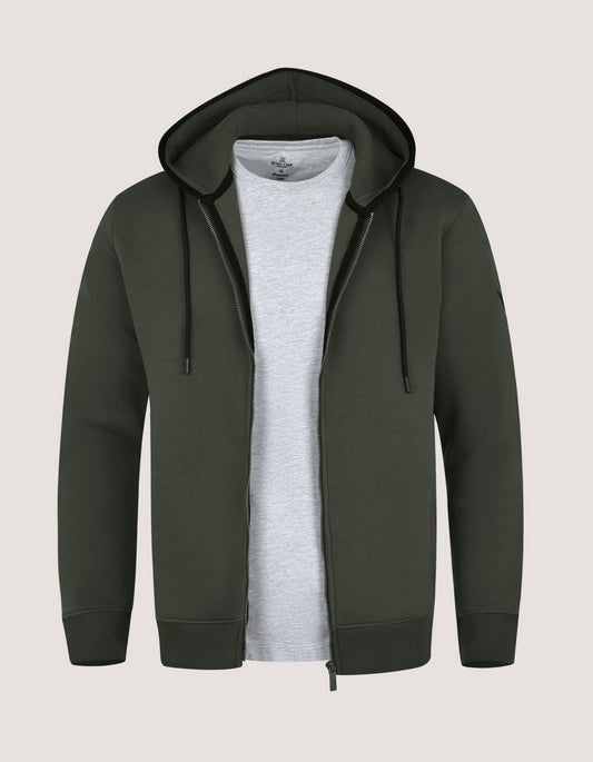 Sudadera con capucha y cremallera completa de polar Plain Moss