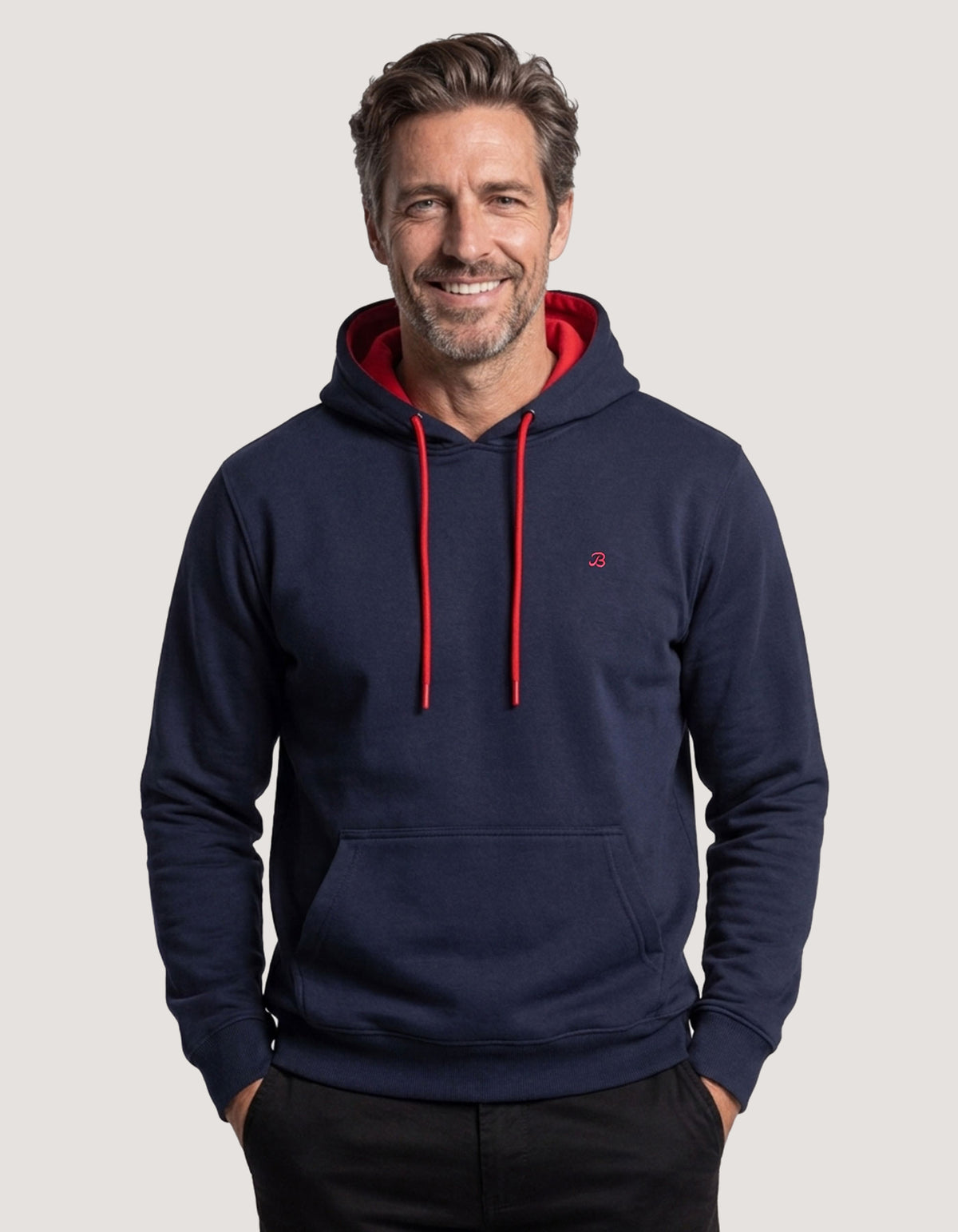 Navy and Red Fleece Pullover Hoodie