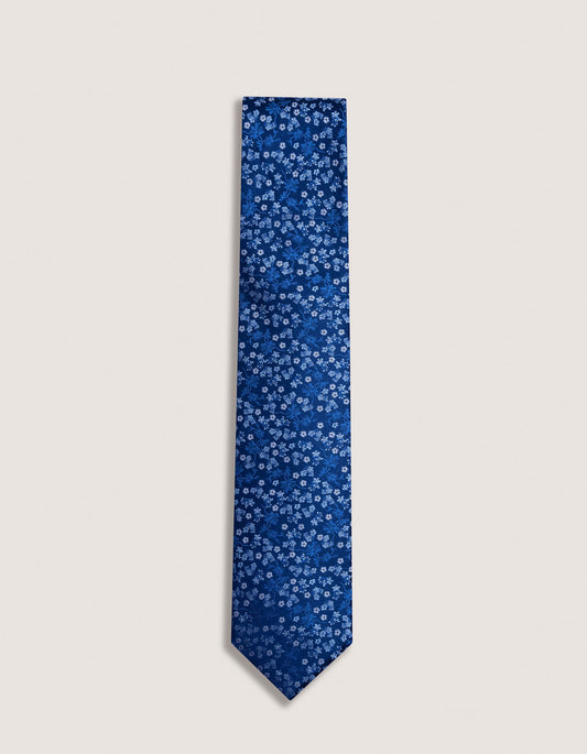 Corbata de seda con estampado floral de color azul tinta