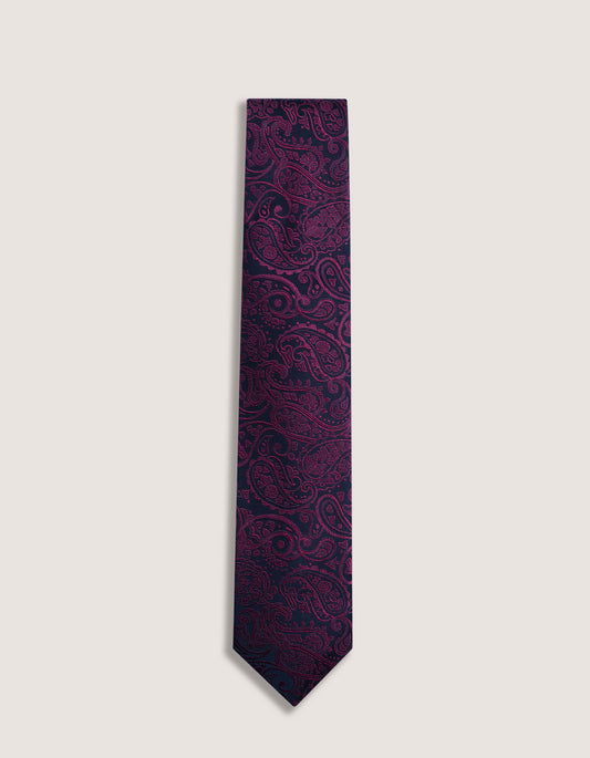 Corbata de seda premium con estampado paisley en color granate