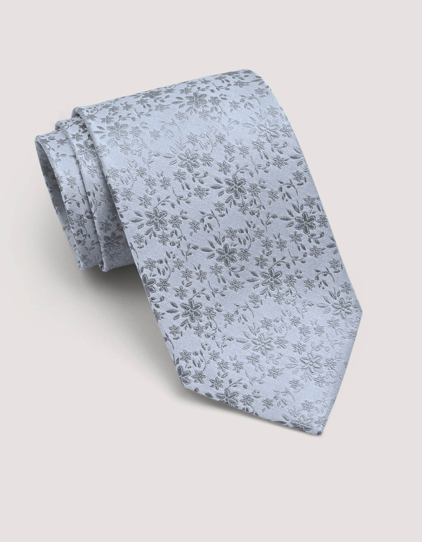 Shiny Silver Silk Floral Tie 