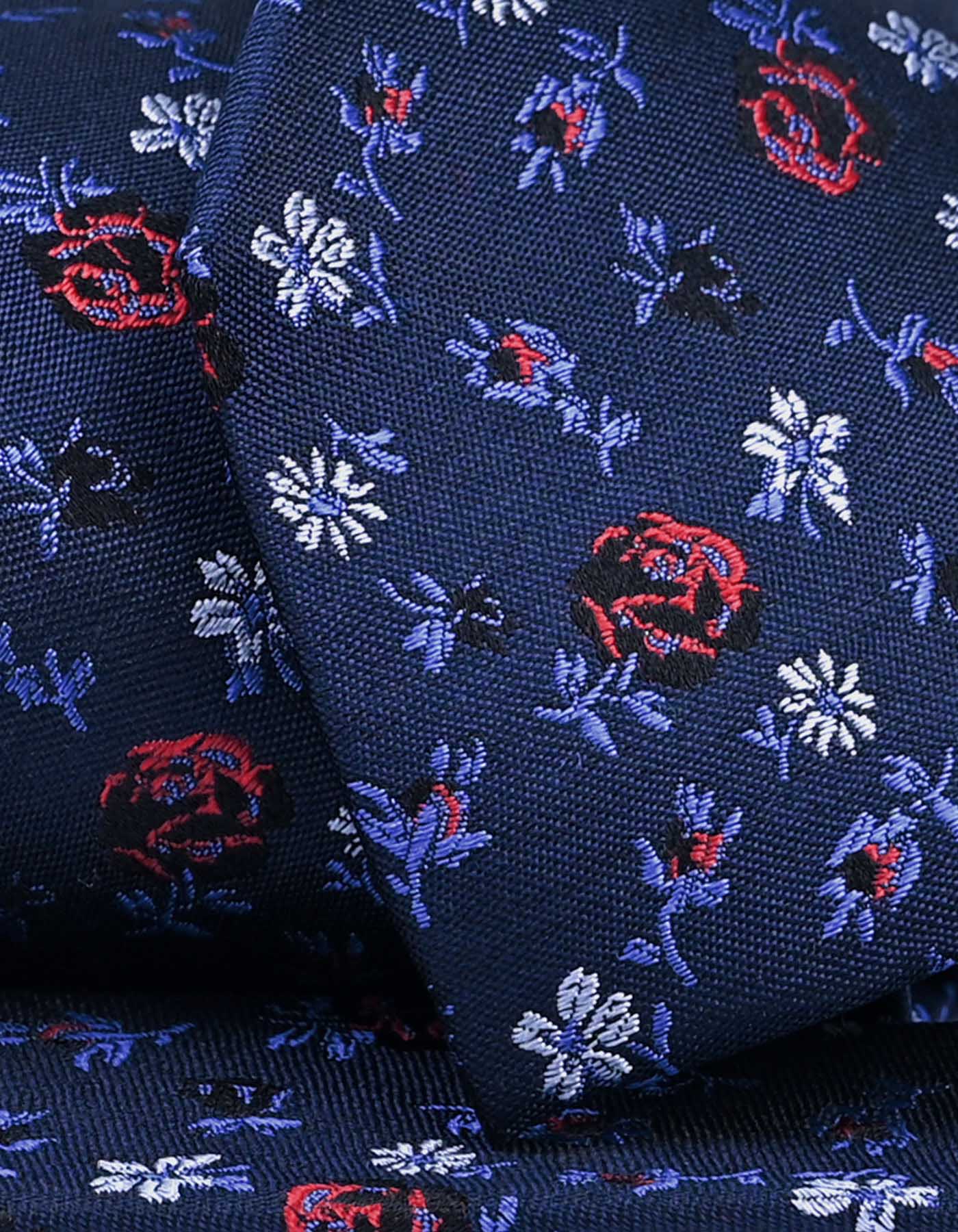 Navy and Blue Designer Floral Silk Tie