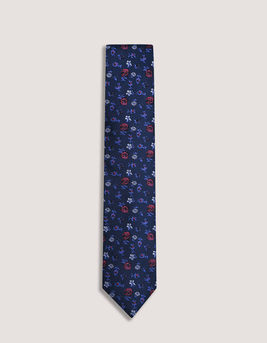 Corbata de seda con diseño floral en azul marino y azul