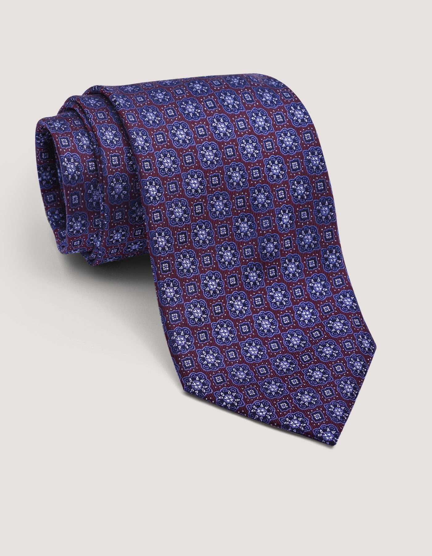 Maroon and Blue Mens Floral Patterned Tie 