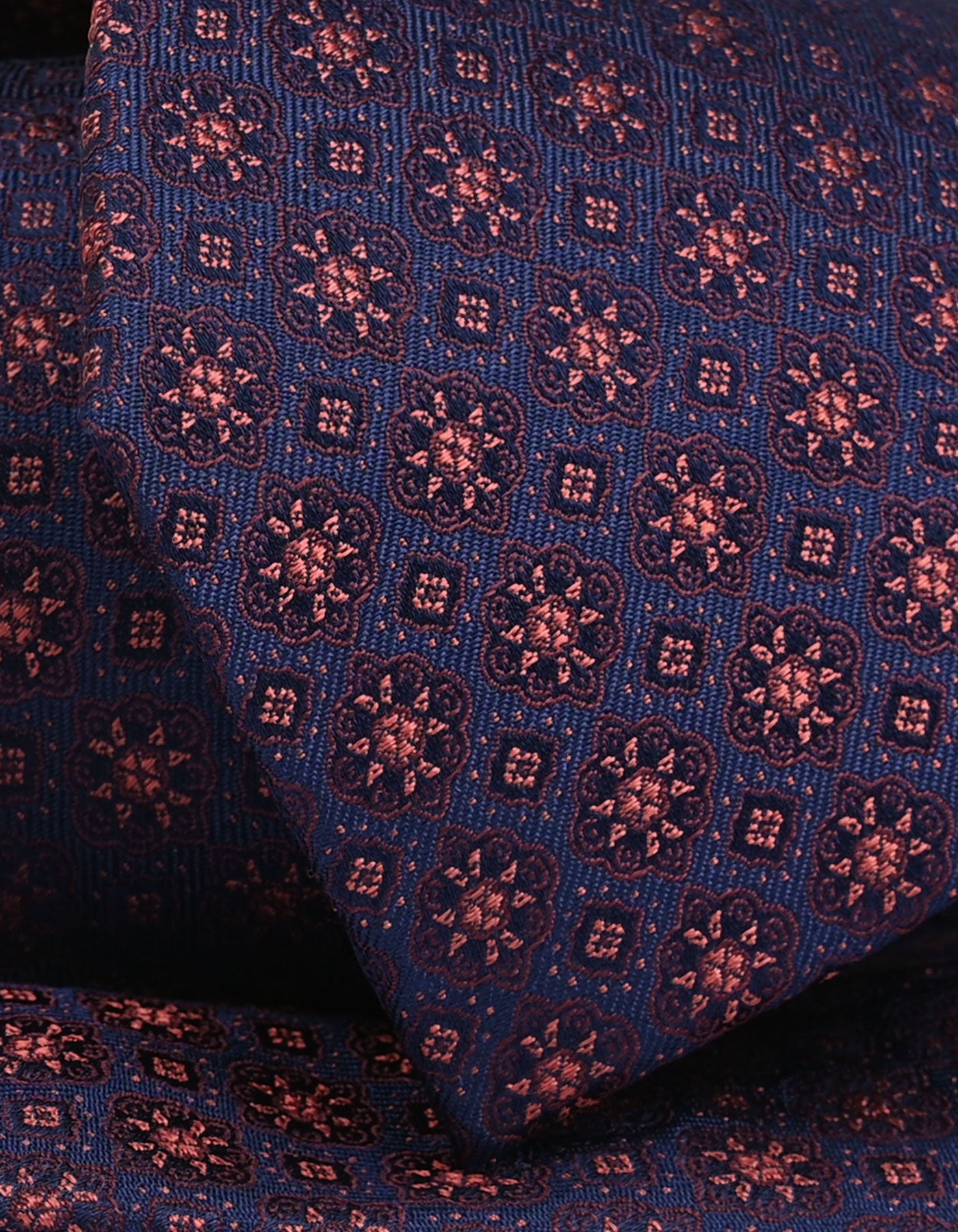 Navy and Rust Silk Floral Tie