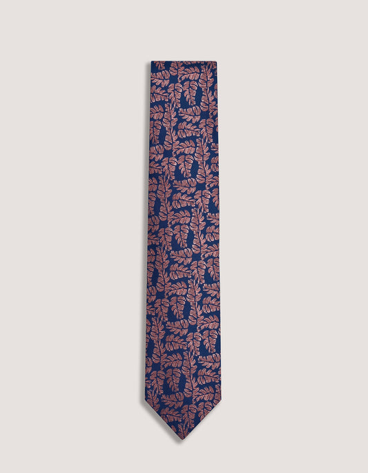 Copper and Navy Floral Print Tie