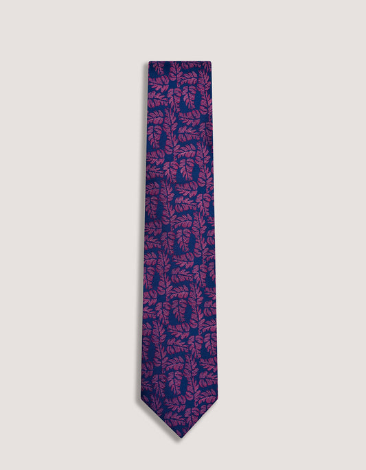 Corbata de seda con flores en tonos magenta y azul marino