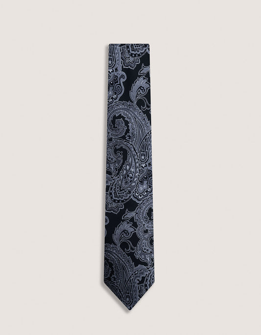 Corbata de seda con estampado paisley en gris humo