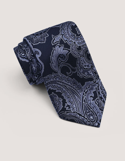 Grey and Black Silk Tie in Paisley Pattern 