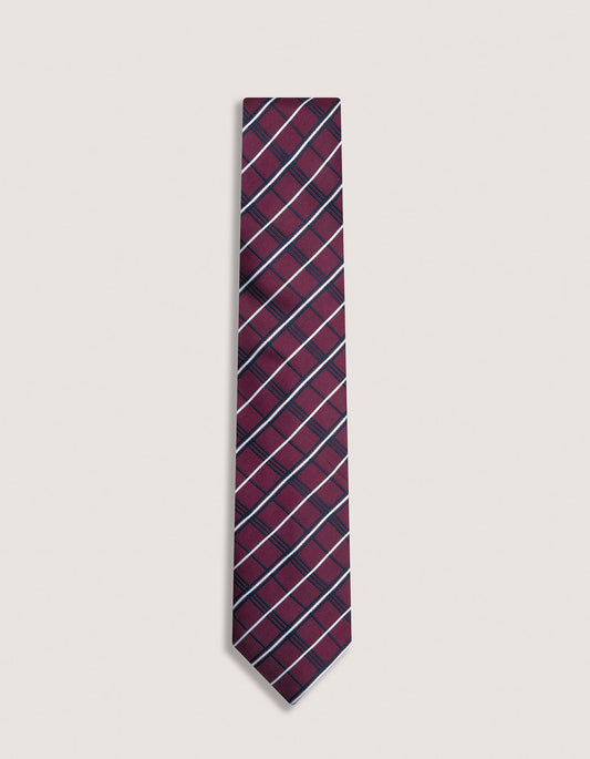 Maroon and Navy Check Silk Tie