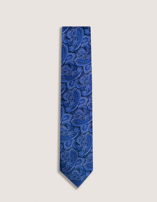 Corbata de seda con estampado paisley azul marino