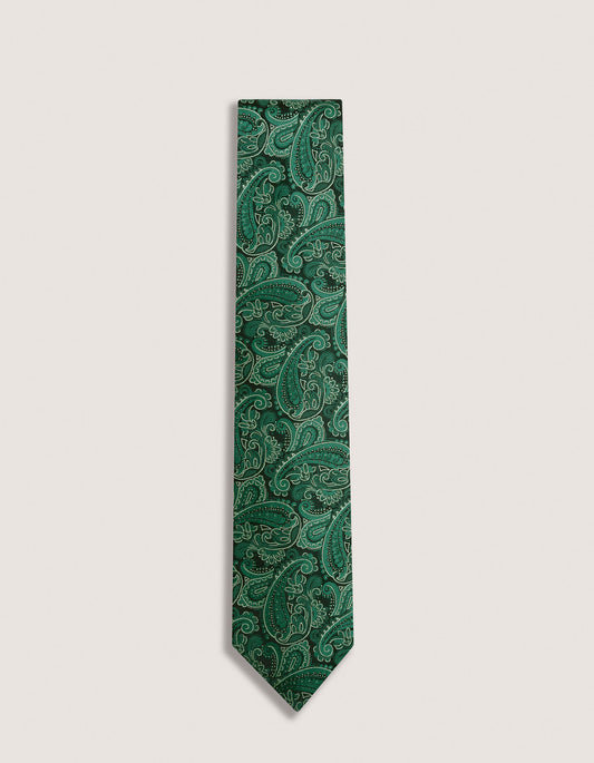 Corbata de seda con estampado paisley verde británico