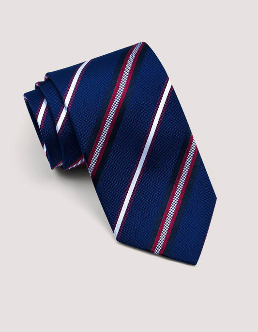 Silk Tie with Navy and Red Stripes 