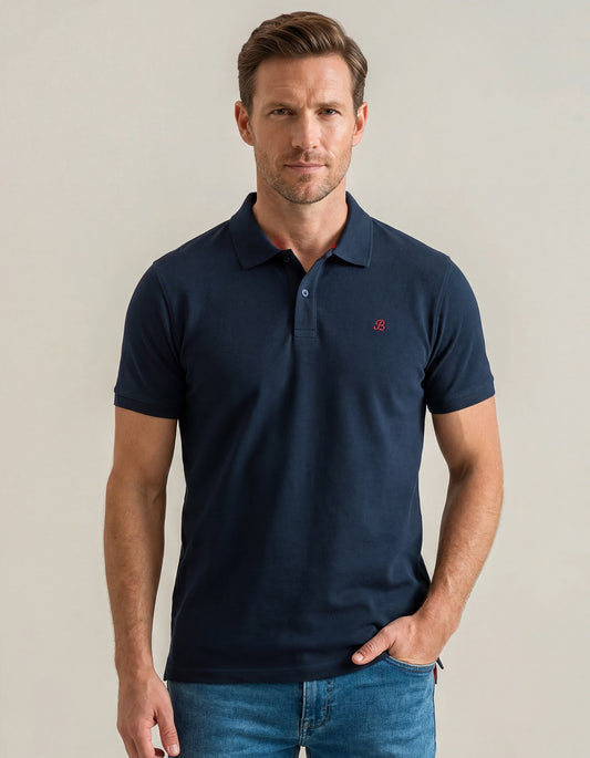 Polo uni en coton doux - Bleu marine