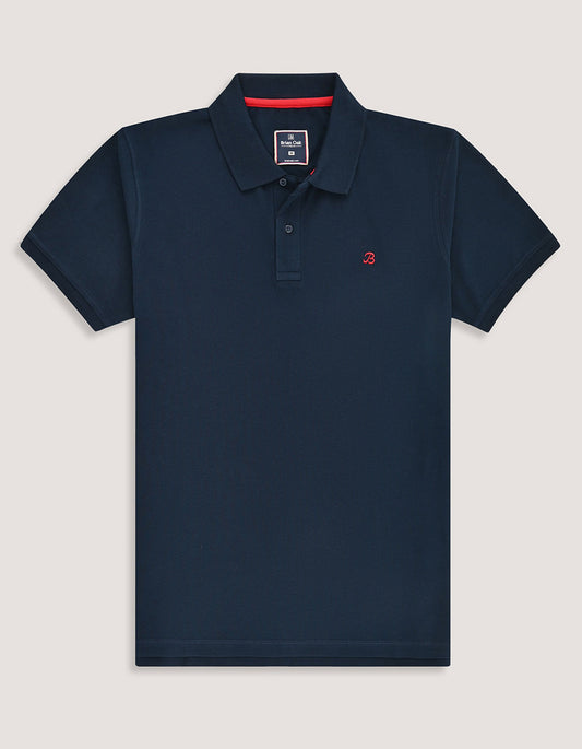 Polo uni en coton doux - Bleu marine