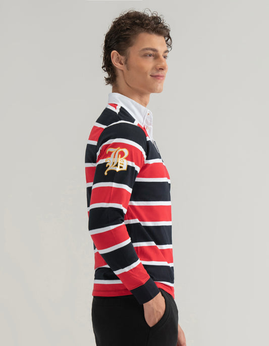 Black and Red Striped Rugby Shirt