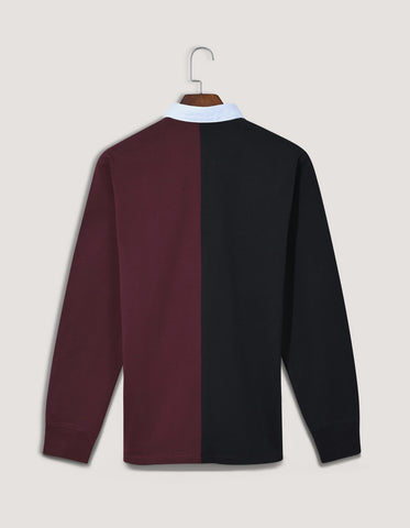 Black and Maroon Colour Block Rugby Shirt