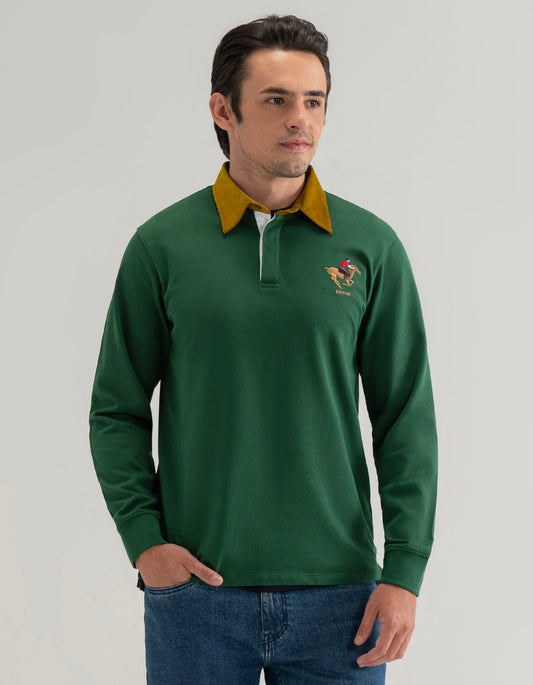 Camiseta de rugby con logotipo bordado en verde británico