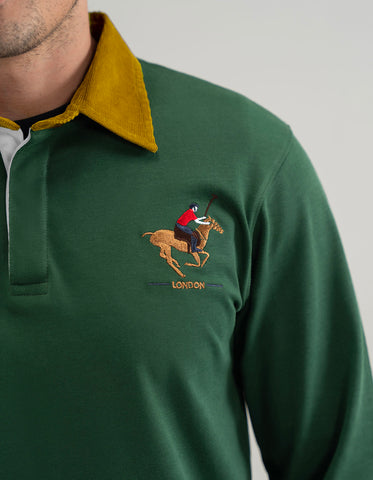 British Green Corduroy Collar Rugby Shirt