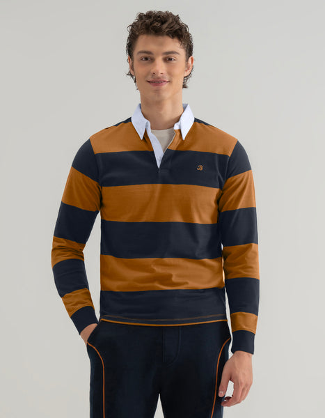 Mens Mustard Striped Rugby Shirt | Brian Oak UK