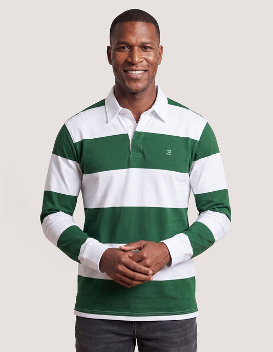 White and Green Striped Rugby Shirt