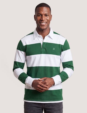 White and Green Striped Rugby Shirt