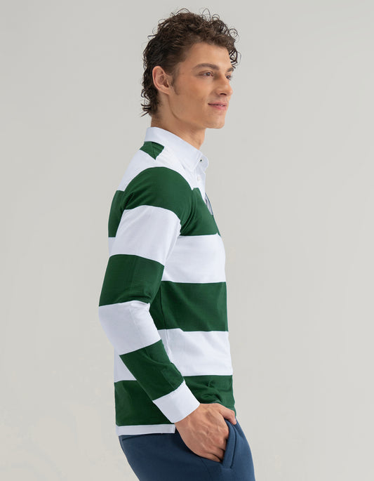 Camiseta de rugby de rayas teñidas en hilo blanco y verde