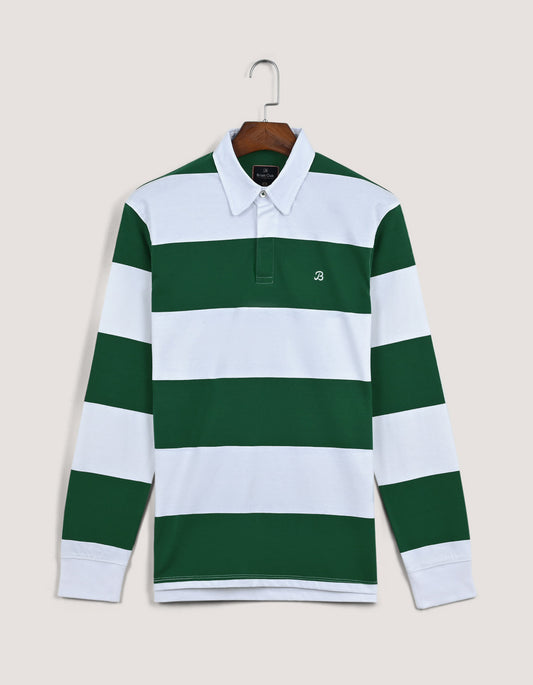 White and Green Striped Rugby Shirt