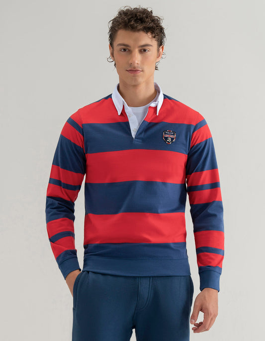 Blue and Red Striped Rugby Shirt