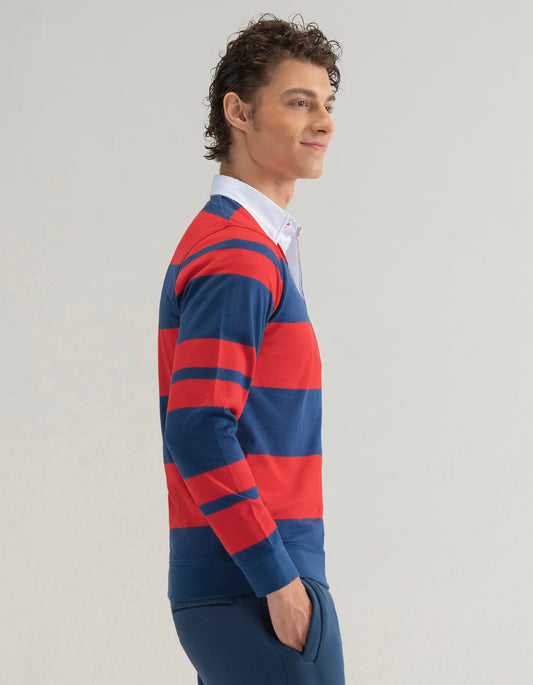 Blue and Red Striped Rugby Shirt