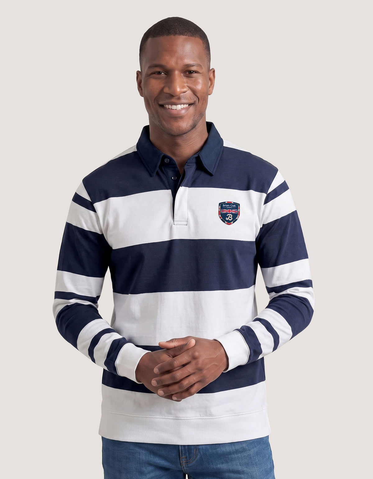 Navy and White Striped Rugby Shirt
