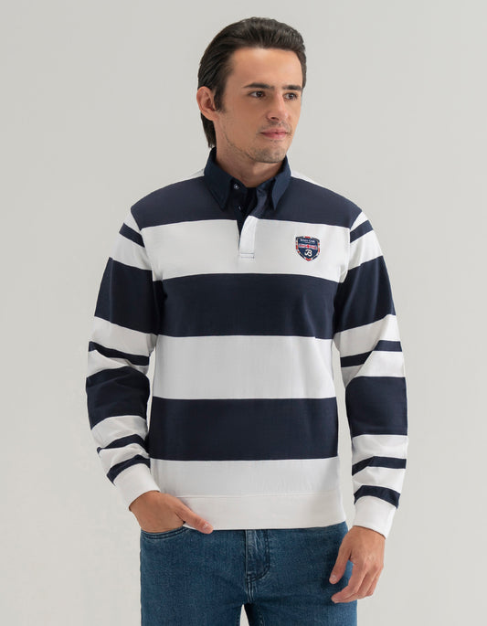 Navy and White Striped Rugby Shirt