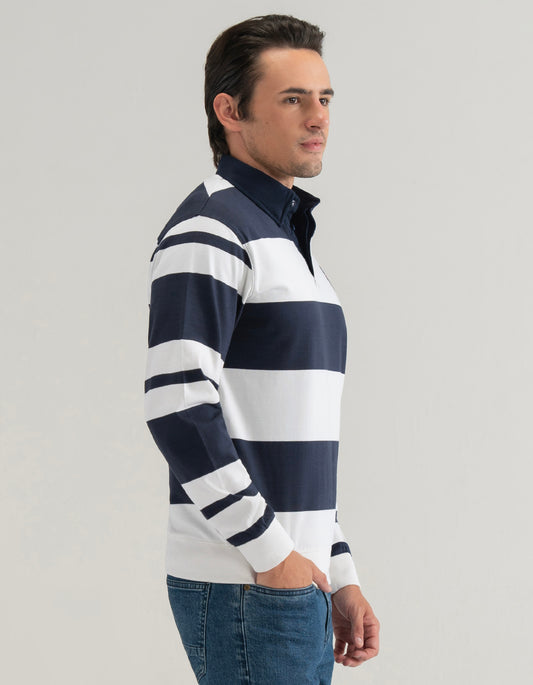 Navy and White Striped Rugby Shirt