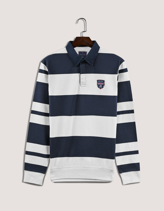 Navy and White Striped Rugby Shirt