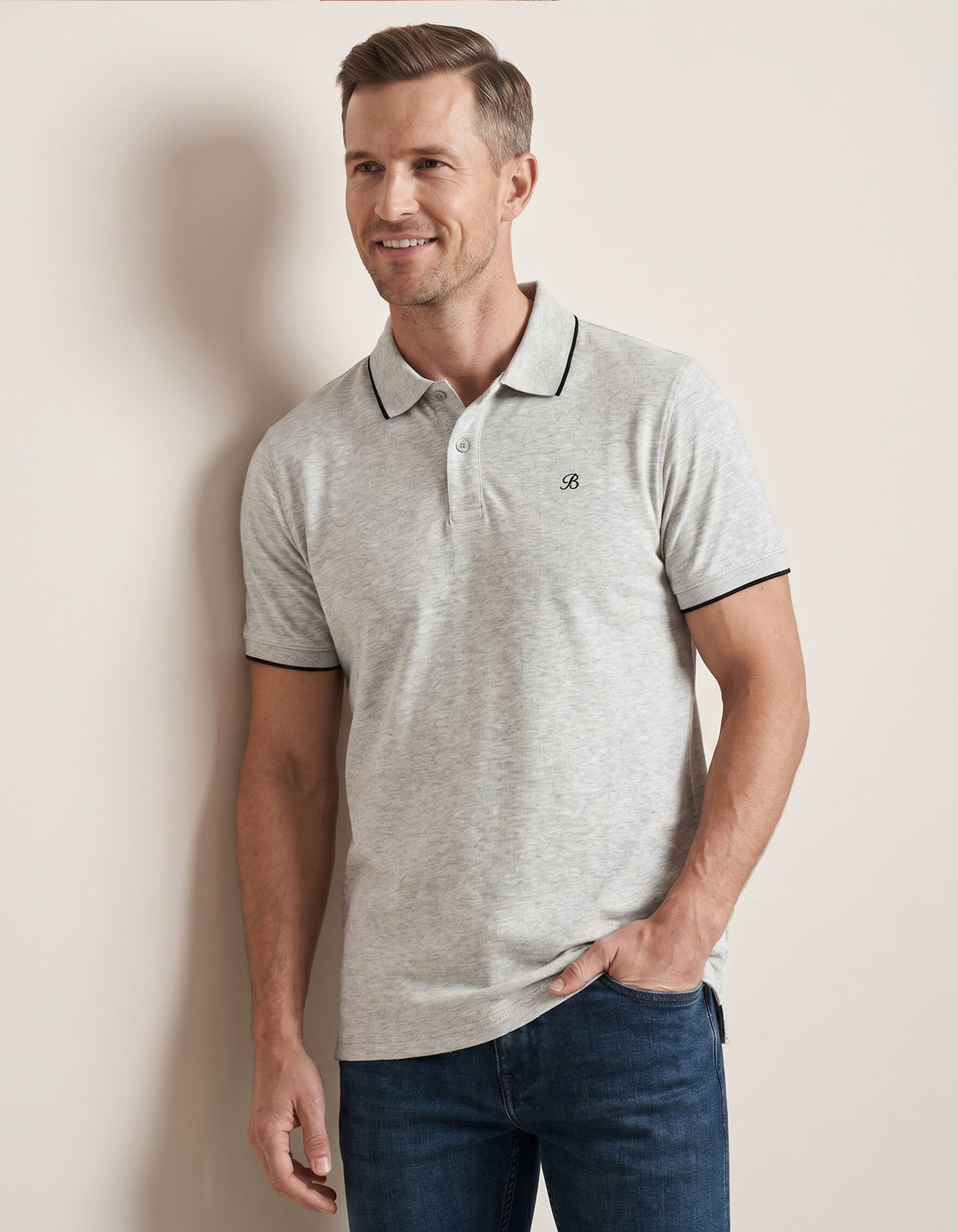 Refined Cotton Polo – Heather Grey