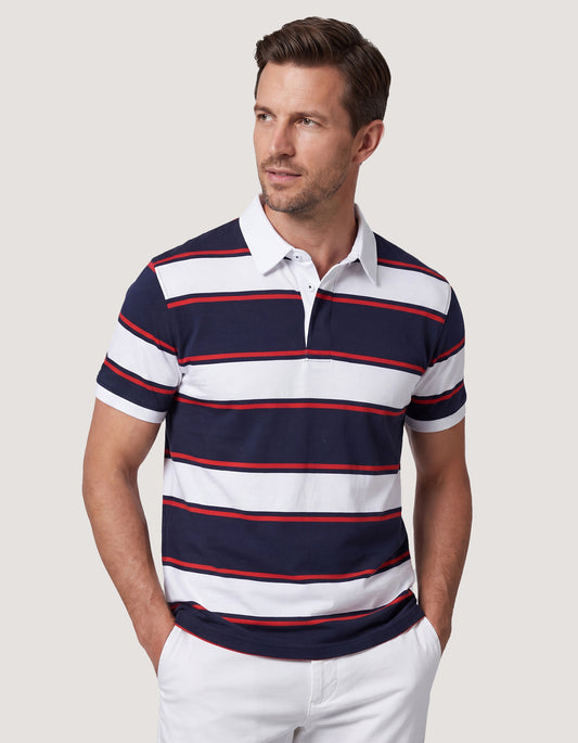 Polo rayé bleu marine et blanc