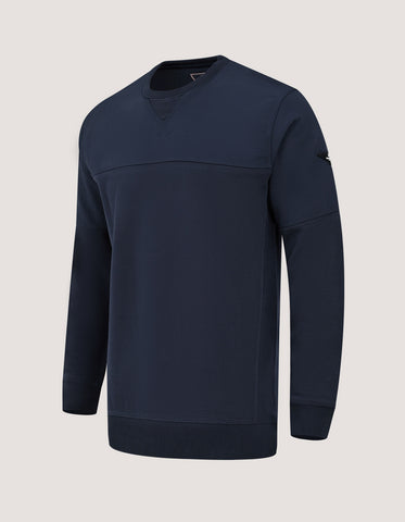 Navy Textured Crew Neck Jacquard Sweatshirt