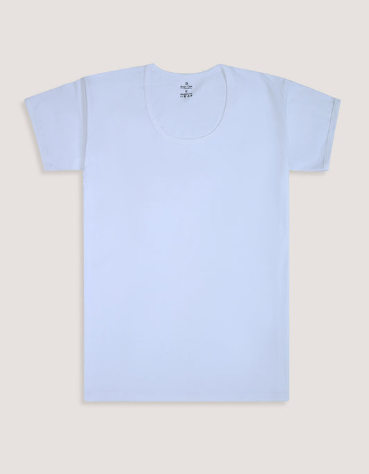 Regular Fit White 100% Cotton Half-Sleeve Cotton Vest