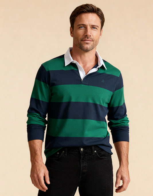 Navy & Green Striped Rugby Shirt
